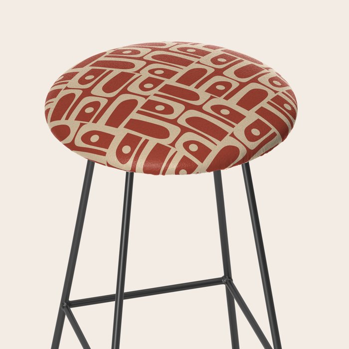Mid Century Modern Piquet Abstract Multi Pattern in Mid Mod Rust and Beige Stool Gallery Image 2