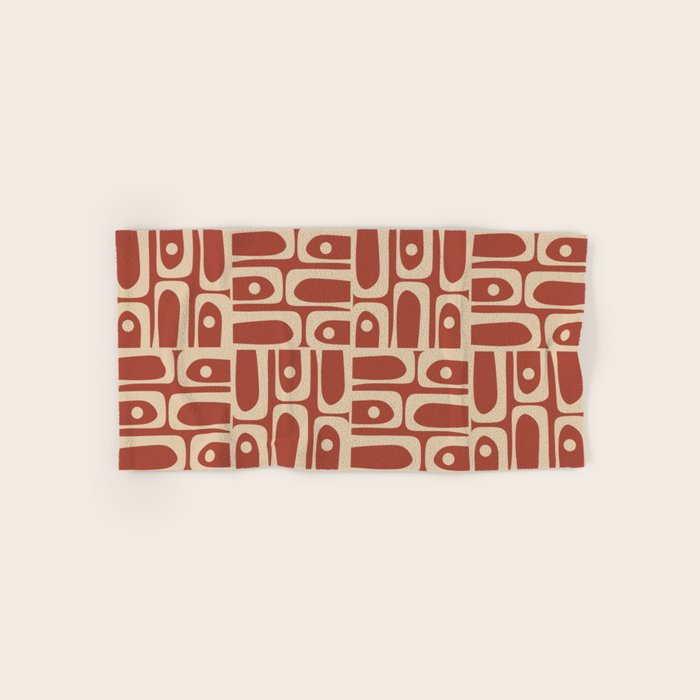 Mid Century Modern Piquet Abstract Multi Pattern in Mid Mod Rust and Beige Bath Towel Gallery Image 1