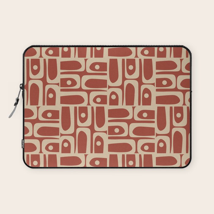 Mid Century Modern Piquet Abstract Multi Pattern in Mid Mod Rust and Beige Laptop Sleeve Gallery Image 1