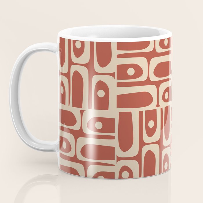 Mid Century Modern Piquet Abstract Multi Pattern in Mid Mod Rust and Beige Coffee Mug Gallery Image 3