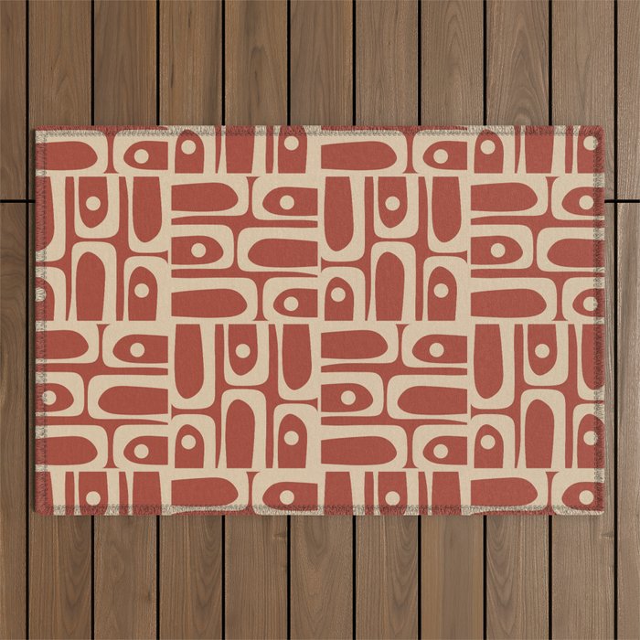 Mid Century Modern Piquet Abstract Multi Pattern in Mid Mod Rust and Beige Outdoor Rug Gallery Image 1