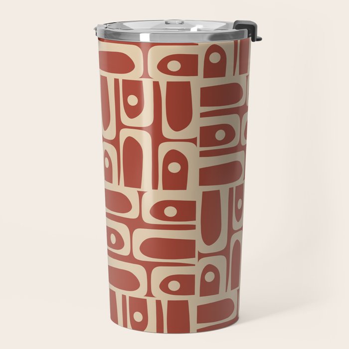 Mid Century Modern Piquet Abstract Multi Pattern in Mid Mod Rust and Beige Travel Mug Gallery Image 2