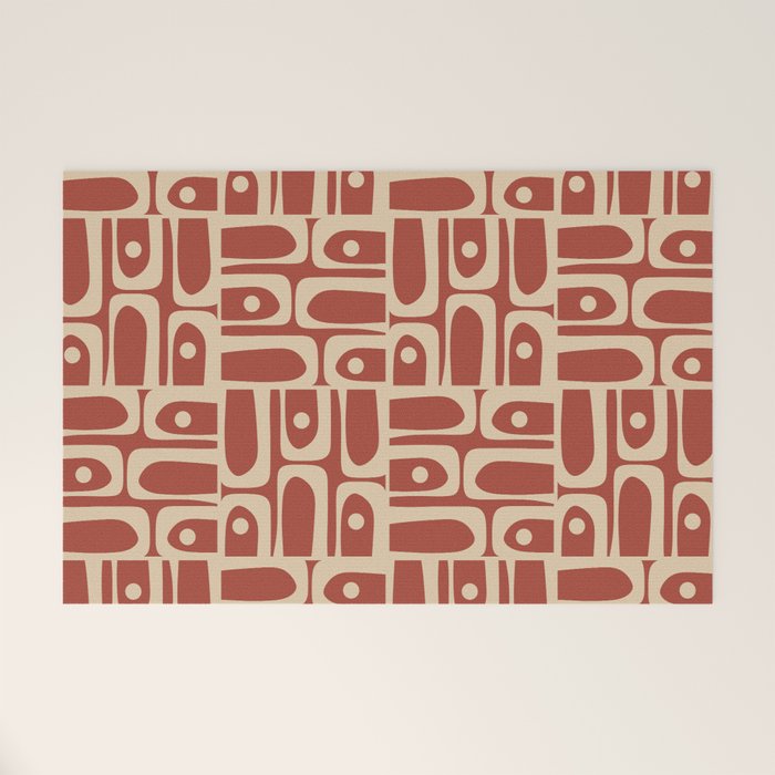 Mid Century Modern Piquet Abstract Multi Pattern in Mid Mod Rust and Beige Welcome Mat Gallery Image 1