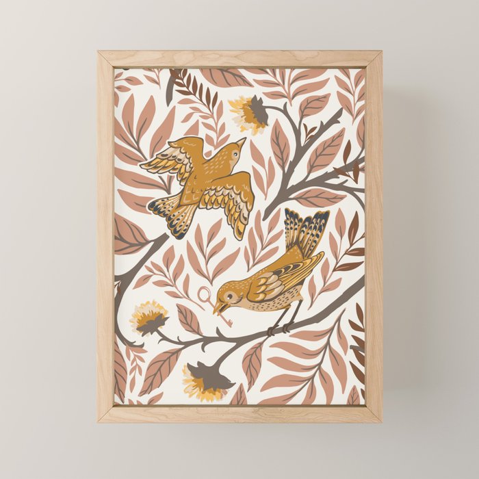 Secret Garden Birds - Neutral  Mini Art Print Gallery Image 1