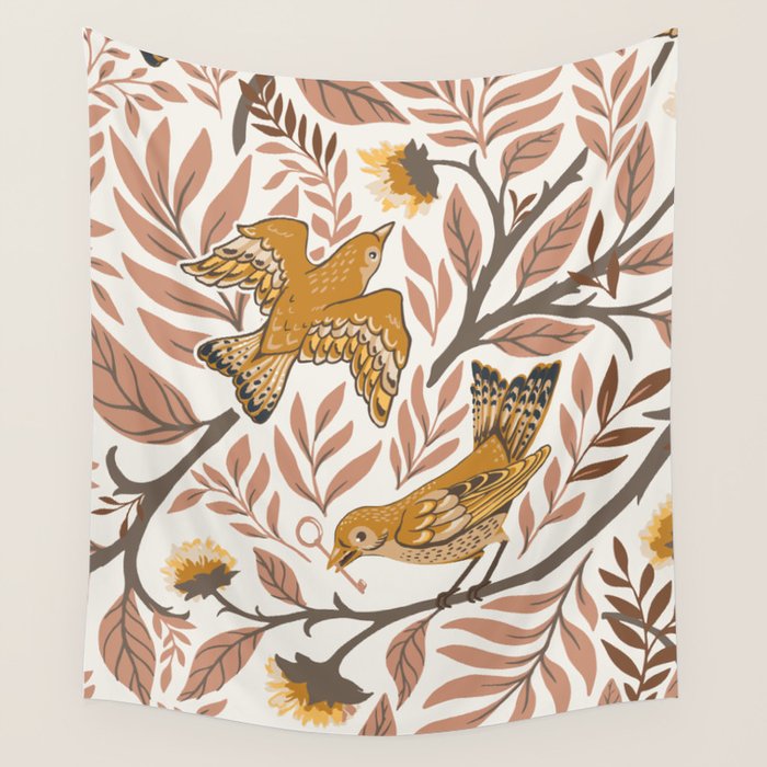 Secret Garden Birds - Neutral  Wall Tapestry Gallery Image 1