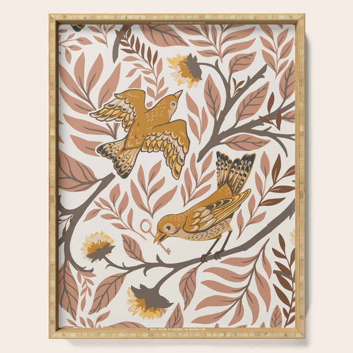 Secret Garden Birds - Neutral  Serving Tray Gallery Image 1