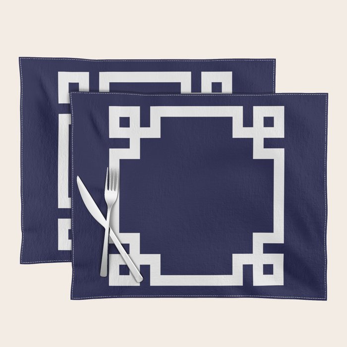 Greek Key Square White On Navy Blue Placemat Gallery Image 1