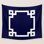 Greek Key Square White On Navy Blue Wall Tapestry Gallery Image 4