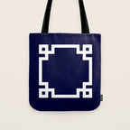 Greek Key Square White On Navy Blue Tote Bag Gallery Image 1
