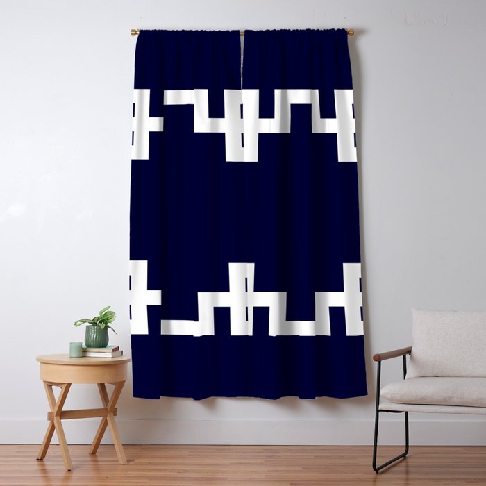Greek Key Square White On Navy Blue Window Curtain Gallery Image 5
