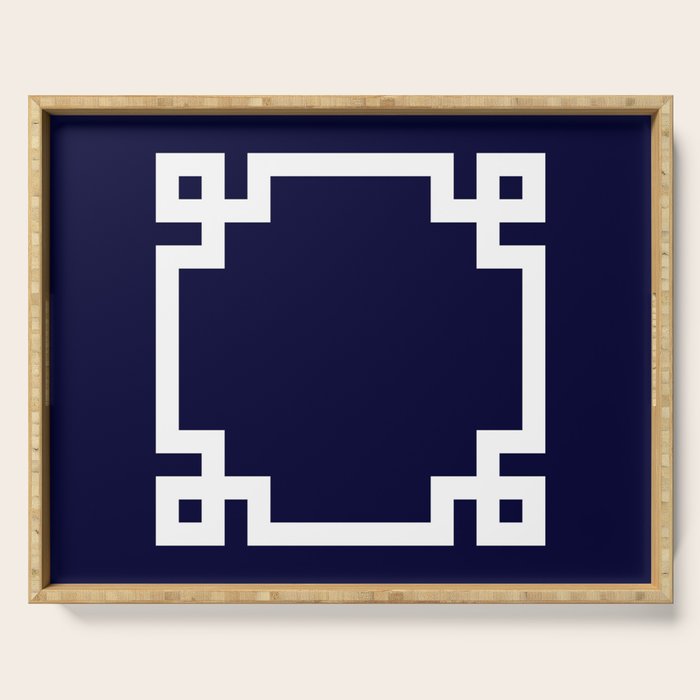 Greek Key Square White On Navy Blue Serving Tray Gallery Image 1