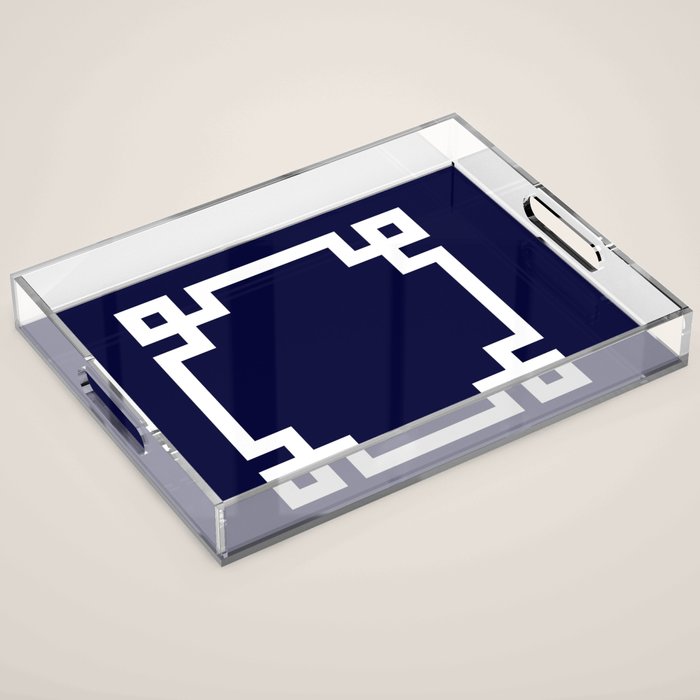 Greek Key Square White On Navy Blue Acrylic Tray Gallery Image 1
