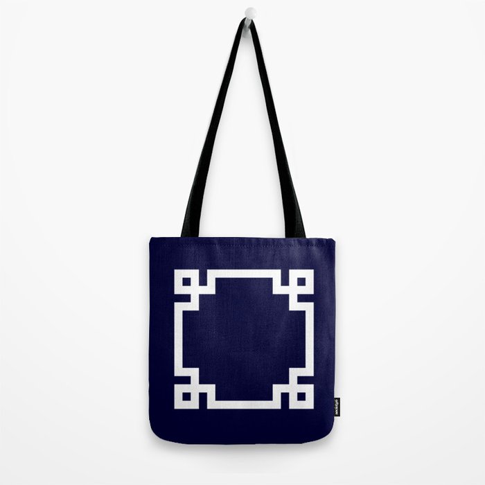 Greek Key Square White On Navy Blue Tote Bag Gallery Image 2
