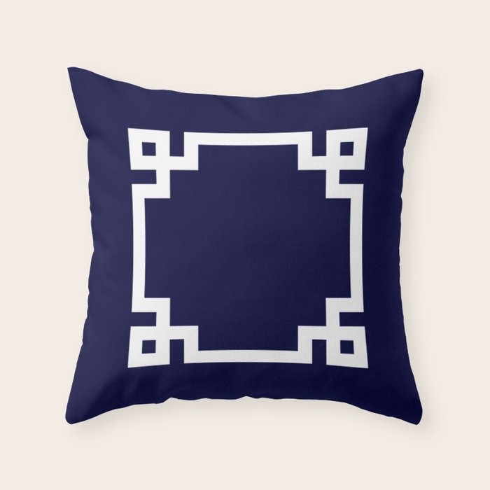 Greek Key Square White On Navy Blue Throw Pillow Gallery Image 1