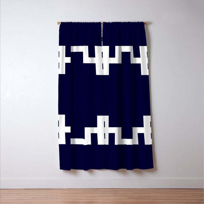 Greek Key Square White On Navy Blue Window Curtain Gallery Image 3