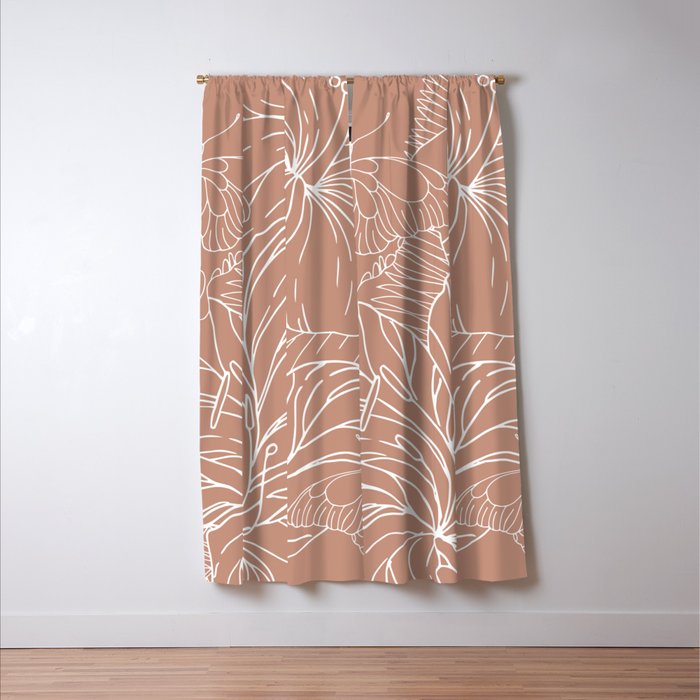 Floral, Butterfly Art, Line Drawing, Terracotta Window Curtain Gallery Image 3