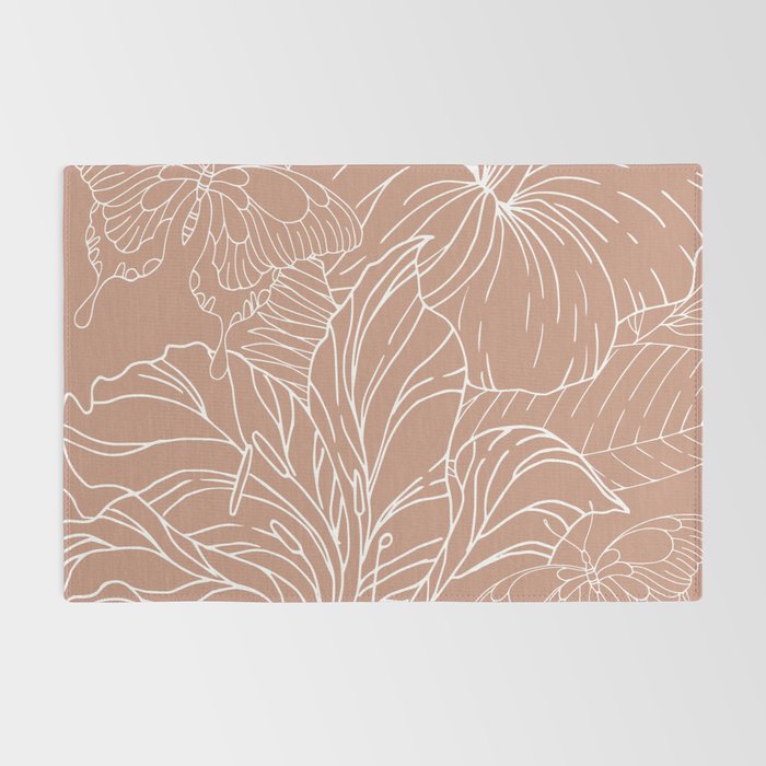 Floral, Butterfly Art, Line Drawing, Terracotta Rug Gallery Image 2