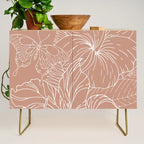 Floral, Butterfly Art, Line Drawing, Terracotta Credenza Gallery Image 1