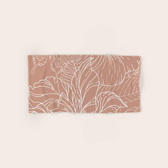 Floral, Butterfly Art, Line Drawing, Terracotta Bath Towel Gallery Image 1