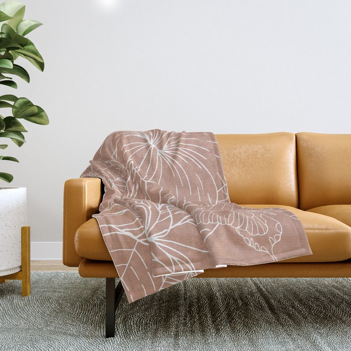 Floral, Butterfly Art, Line Drawing, Terracotta Throw Blanket Gallery Image 1