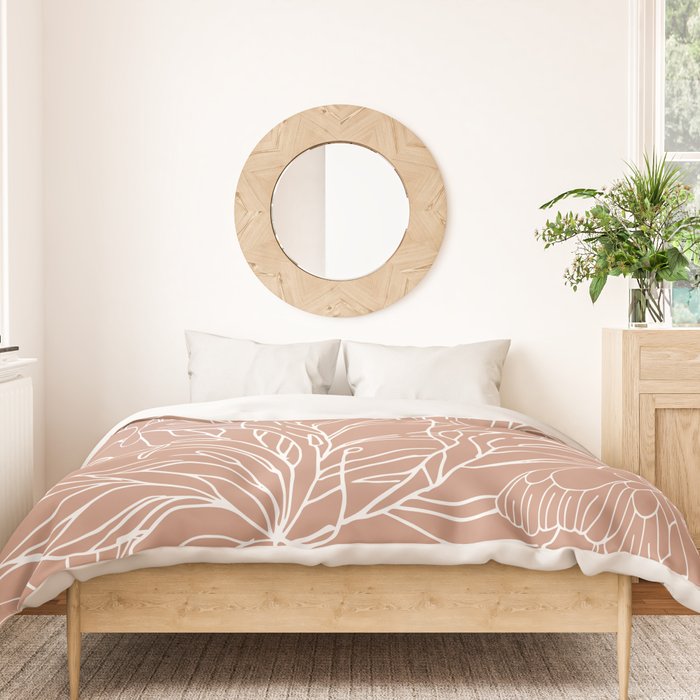 Floral, Butterfly Art, Line Drawing, Terracotta Duvet Cover Gallery Image 3
