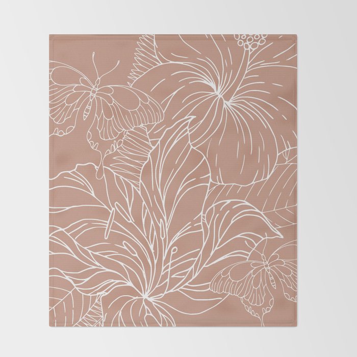 Floral, Butterfly Art, Line Drawing, Terracotta Throw Blanket Gallery Image 2