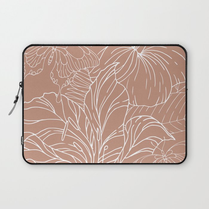 Floral, Butterfly Art, Line Drawing, Terracotta Laptop Sleeve Gallery Image 1