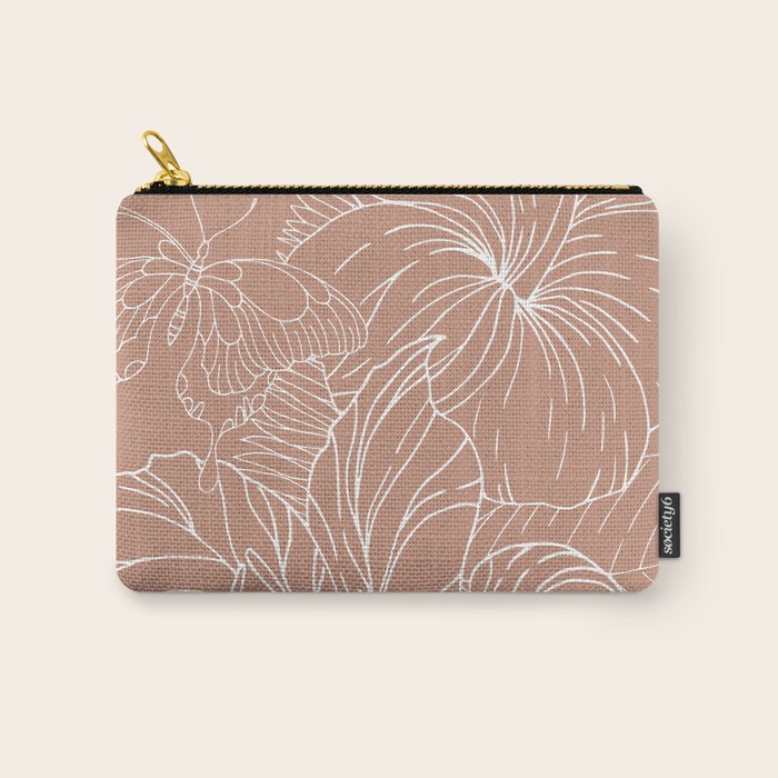 Floral, Butterfly Art, Line Drawing, Terracotta Carry All Pouch Gallery Image 1