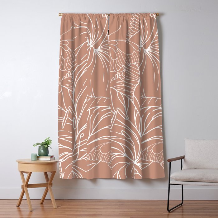 Floral, Butterfly Art, Line Drawing, Terracotta Window Curtain Gallery Image 5