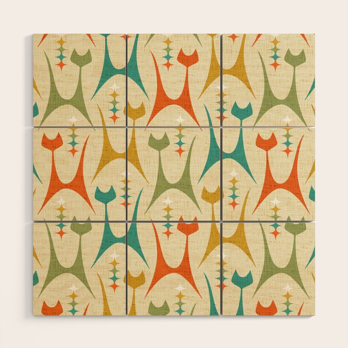 Mid Mod Meow on Lt Tan ©studioxtine Wood Wall Art Gallery Image 1