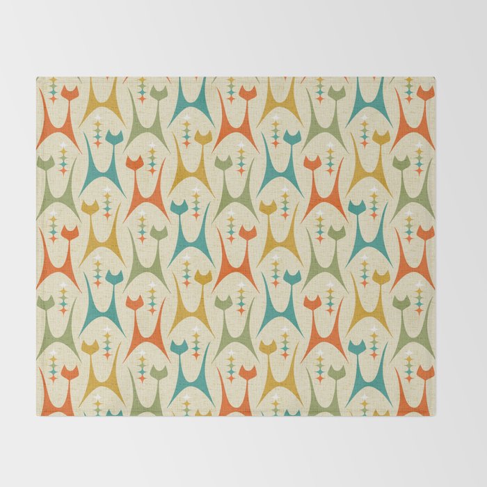 Mid Mod Meow on Lt Tan ©studioxtine Throw Blanket Gallery Image 2
