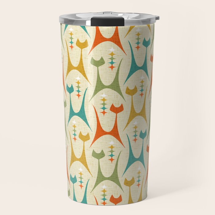 Mid Mod Meow on Lt Tan ©studioxtine Travel Mug Gallery Image 1