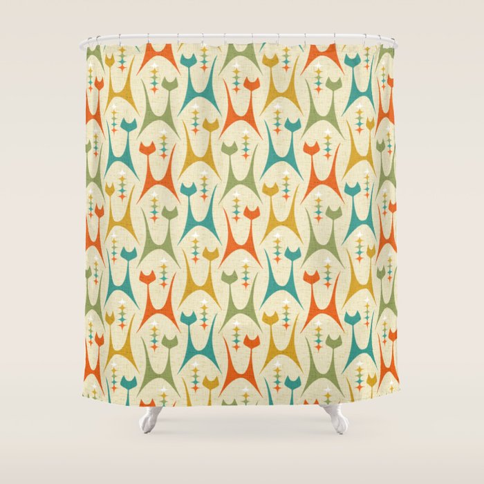 Mid Mod Meow on Lt Tan ©studioxtine Shower Curtain Gallery Image 1