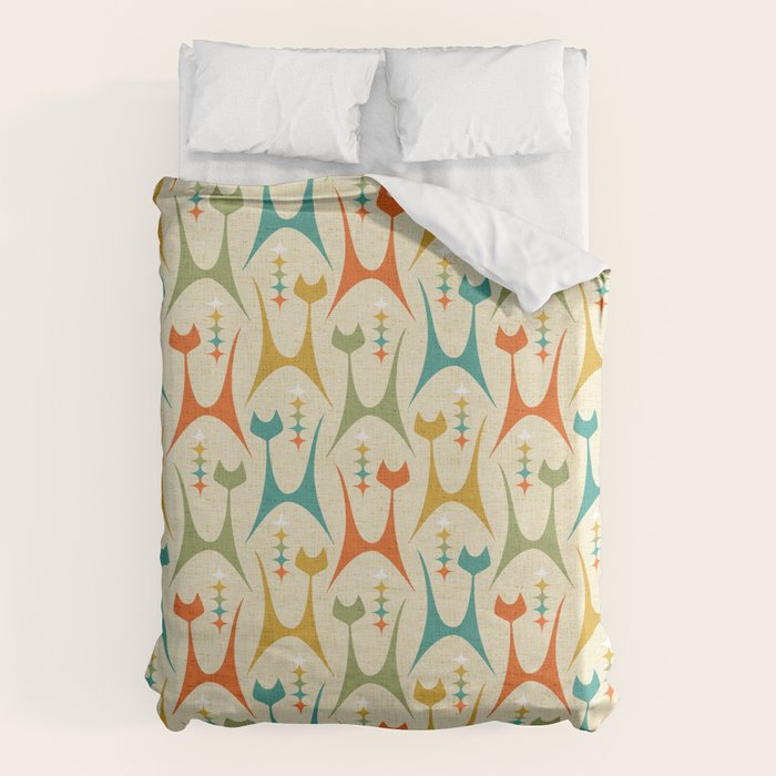 Mid Mod Meow on Lt Tan ©studioxtine Duvet Cover Gallery Image 1