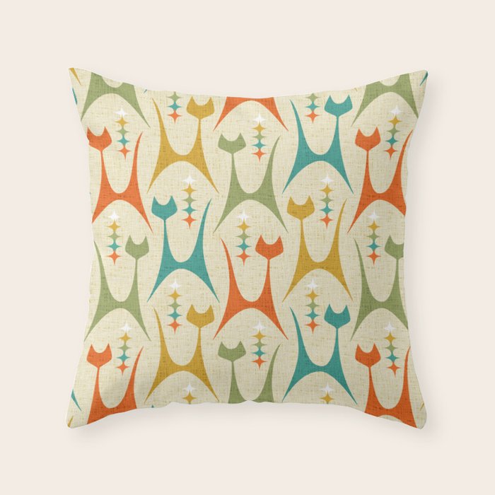Mid Mod Meow on Lt Tan ©studioxtine Throw Pillow Gallery Image 6