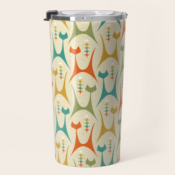 Mid Mod Meow on Lt Tan ©studioxtine Travel Mug Gallery Image 3
