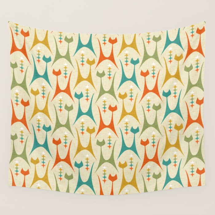 Mid Mod Meow on Lt Tan ©studioxtine Wall Tapestry Gallery Image 4
