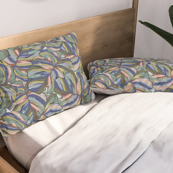 Layered Monstera - Blue Pillow Sham Gallery Image 2
