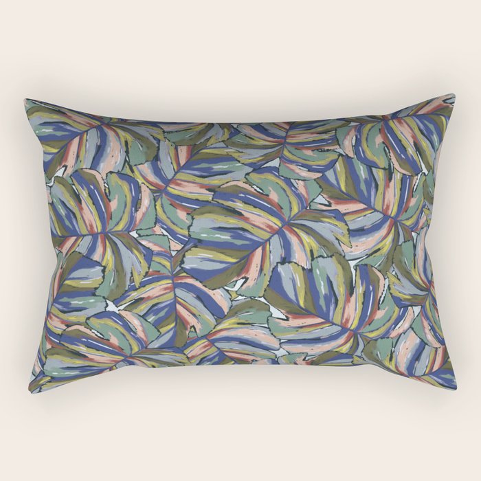 Layered Monstera - Blue Rectangular Pillow Gallery Image 2