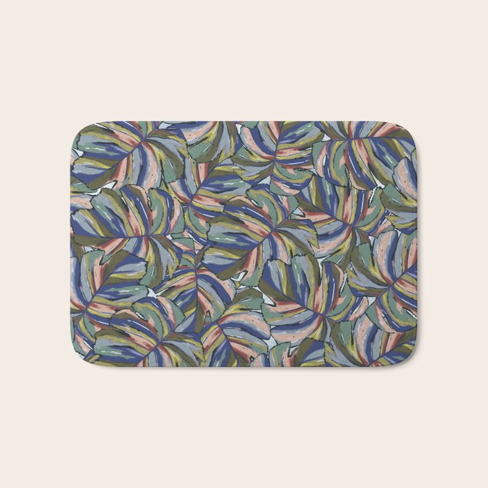 Layered Monstera - Blue Bath Mat Gallery Image 1