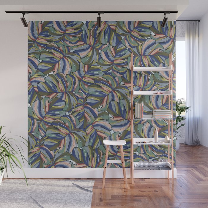 Layered Monstera - Blue Wall Mural Gallery Image 1