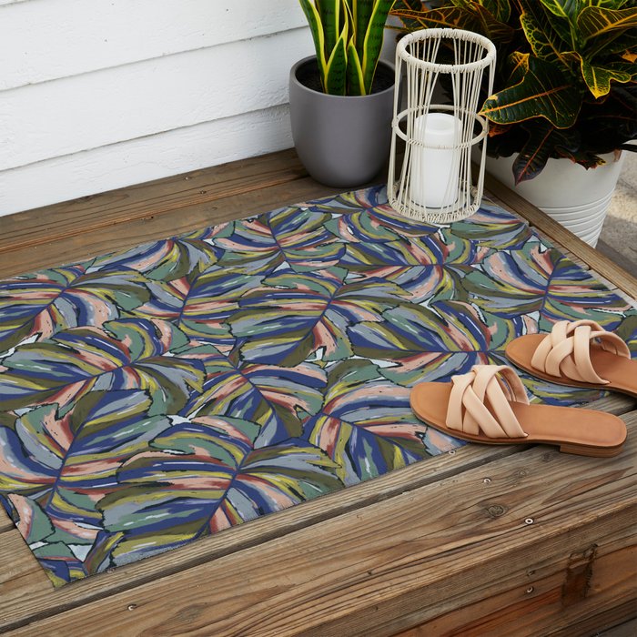 Layered Monstera - Blue Outdoor Rug Gallery Image 2