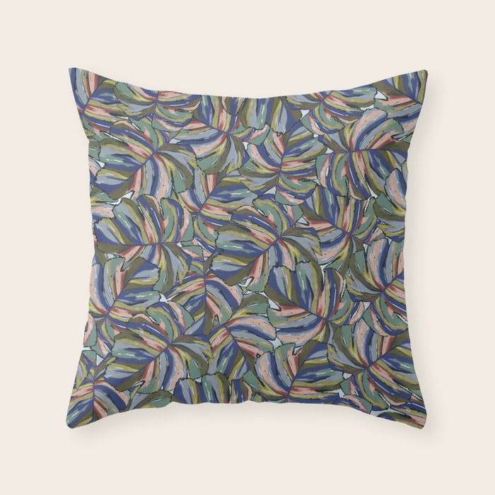 Layered Monstera - Blue Throw Pillow Gallery Image 6
