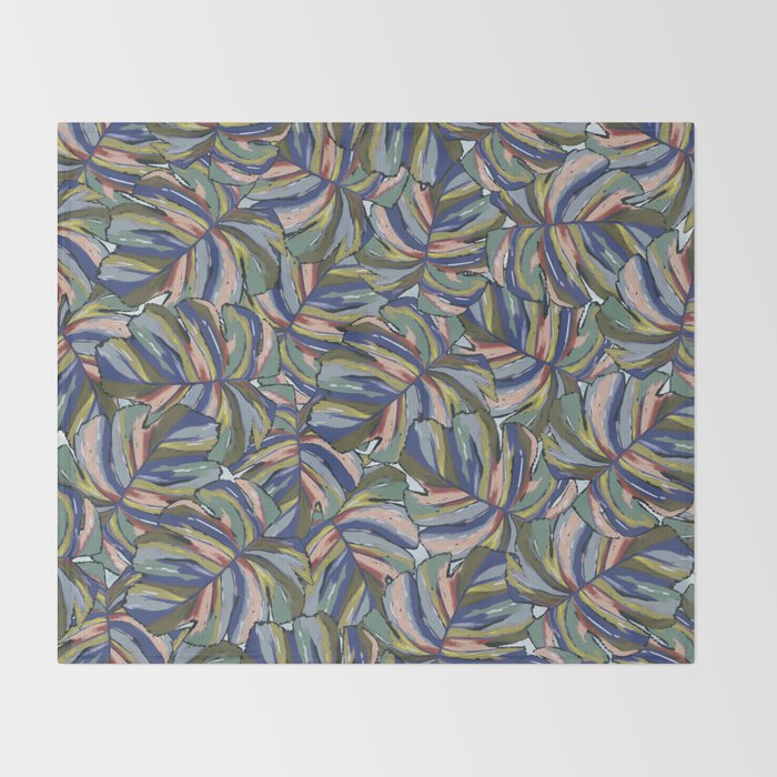 Layered Monstera - Blue Throw Blanket Gallery Image 2