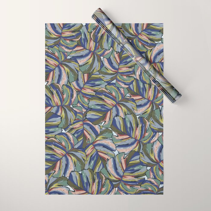 Layered Monstera - Blue Wrapping Paper Gallery Image 1
