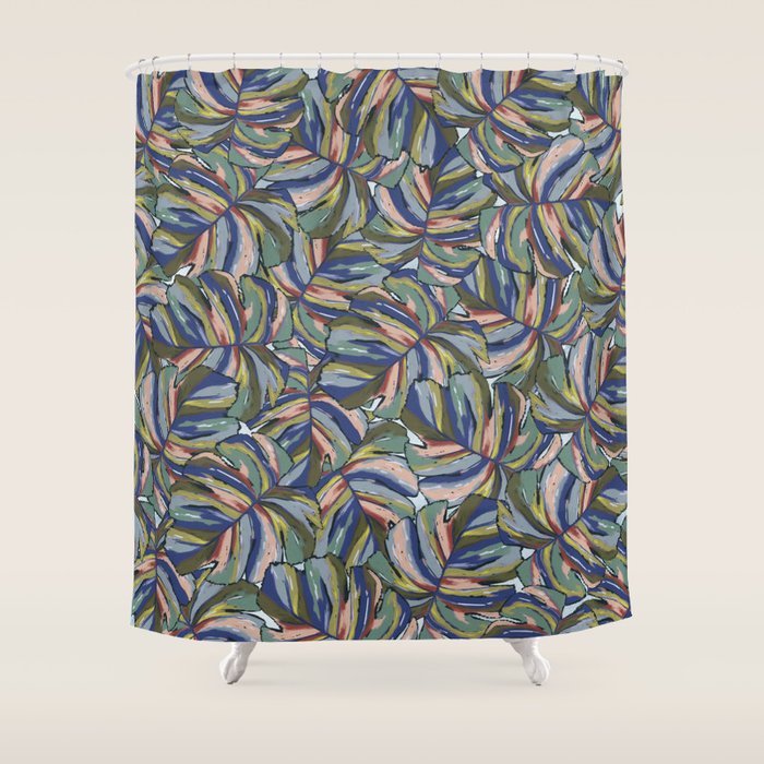 Layered Monstera - Blue Shower Curtain Gallery Image 1