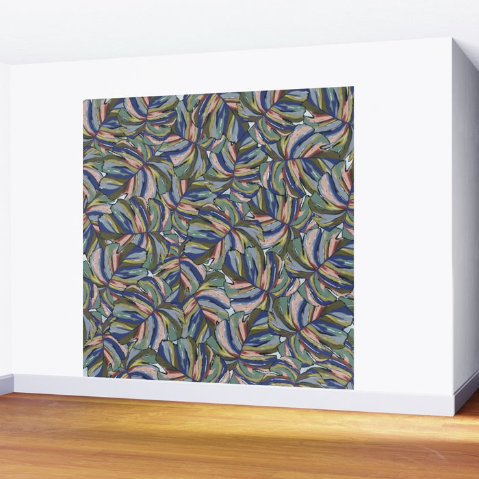 Layered Monstera - Blue Wall Mural Gallery Image 2