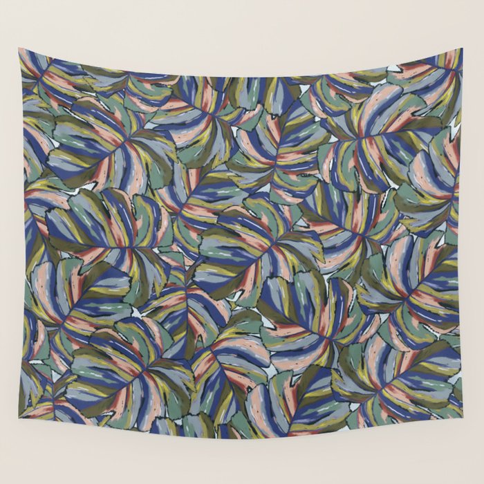 Layered Monstera - Blue Wall Tapestry Gallery Image 1