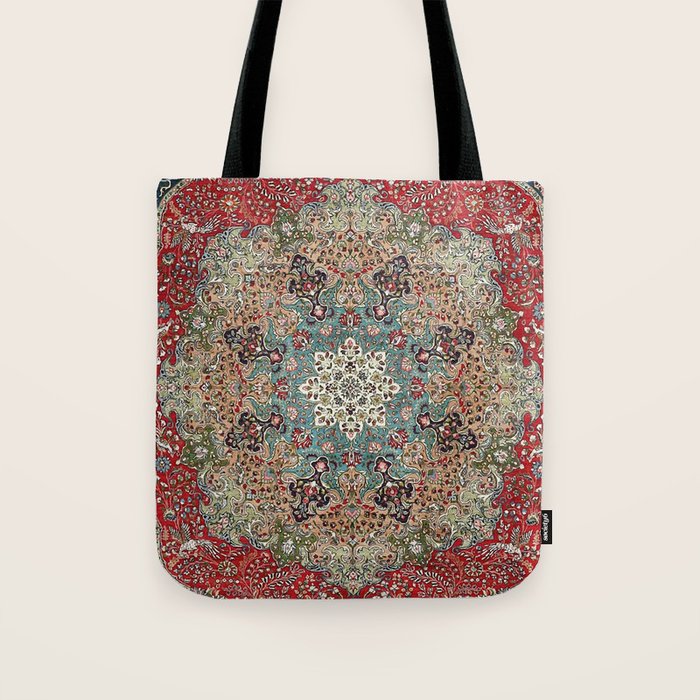 Antique Red Blue Black Persian Carpet Print Tote Bag Gallery Image 1