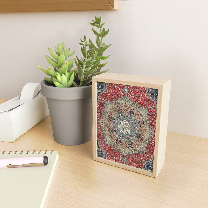 Antique Red Blue Black Persian Carpet Print Mini Art Print Gallery Image 2